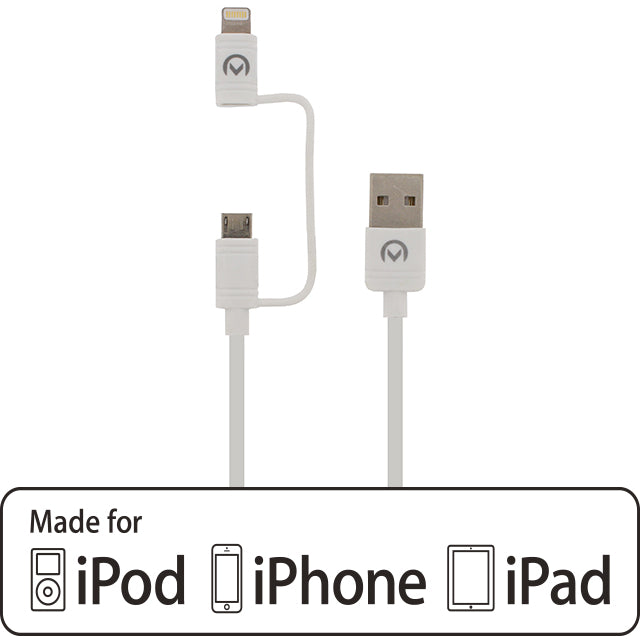 Mobilize 2In1 Cable Usb To Apple Mfi Lightning Or Micro Usb 1.5M. White