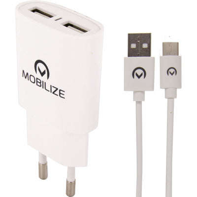 Mobilize Wall Charger 2X Usb + Usb-C Cable 12W 1M. White