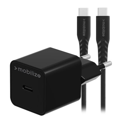 Mobilize Wall Charger Usb-C Gan 30W With Pd/Pps + Usb-C Nylon Cable 1.2M Black