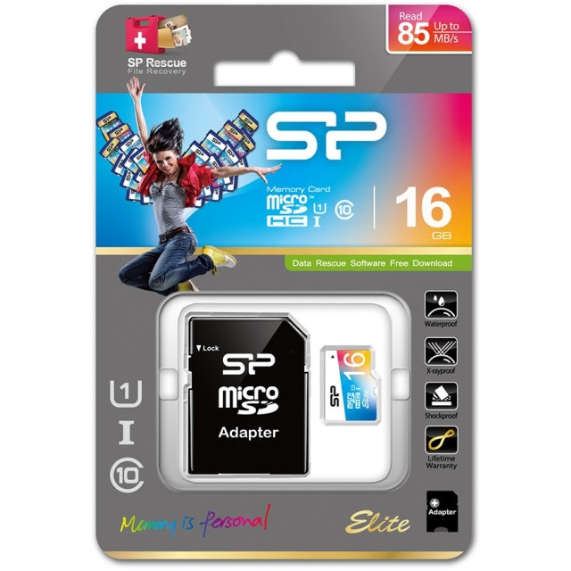 Silicon Power Elite Micro Sdhc Incl. Sd Adapter 16Gb Uhs-1 Class 10 Color