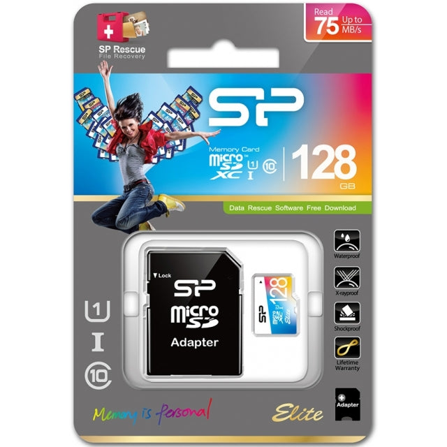 Silicon Power Elite Micro Sdhc Incl. Sd Adapter 128Gb Uhs-1 Class 10 Color