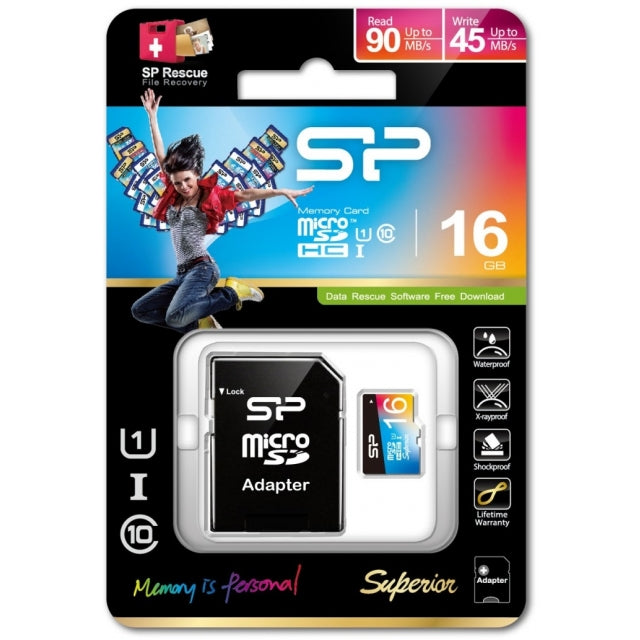 Silicon Power Superior Micro Sdhc Incl. Sd Adapter 16Gb Uhs-1 Class 10 Color