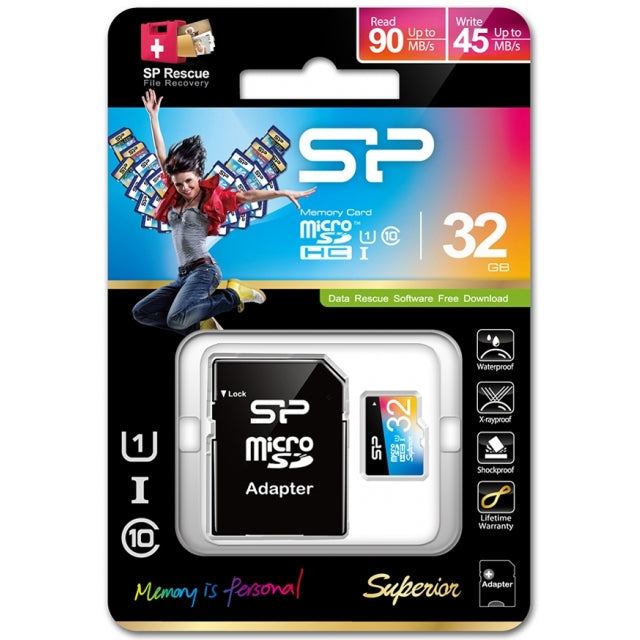 Silicon Power Superior Micro Sdhc Incl. Sd Adapter 32Gb Uhs-1 Class 10 Color