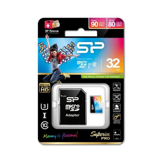 Silicon Power Superior Pro Micro Sdhc Incl. Sd Adapter 32Gb Uhs-1 U3 Class 10 Color