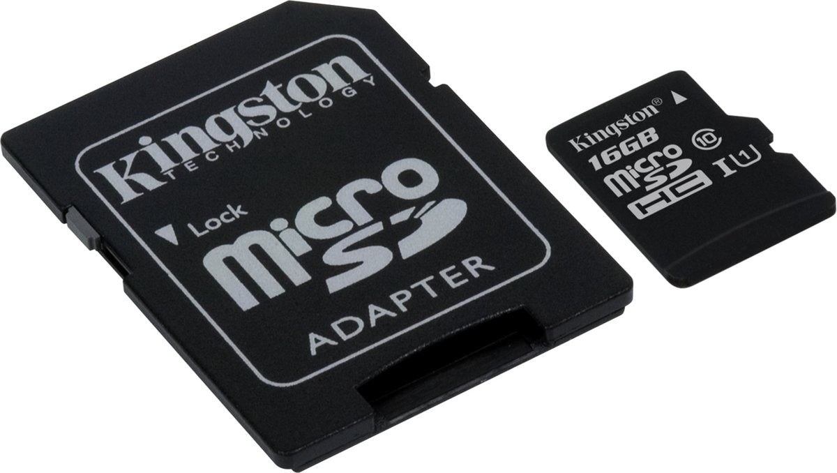 Kingston 16GB Micro SDHC klasse 10 geheugenkaart + SD adapter