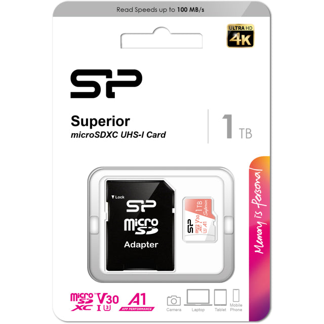 Silicon Power Superior Micro Sdhc Incl. Sd Adapter 1Tb Uhs-1 U3 A1 V30 Class 10