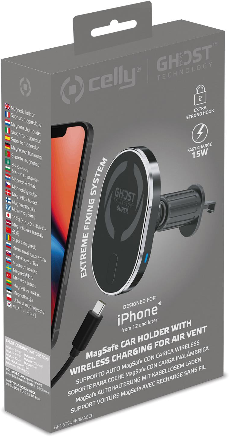 Celly Ghostsupermag Magsafe Wireless Car Charger Holder Black